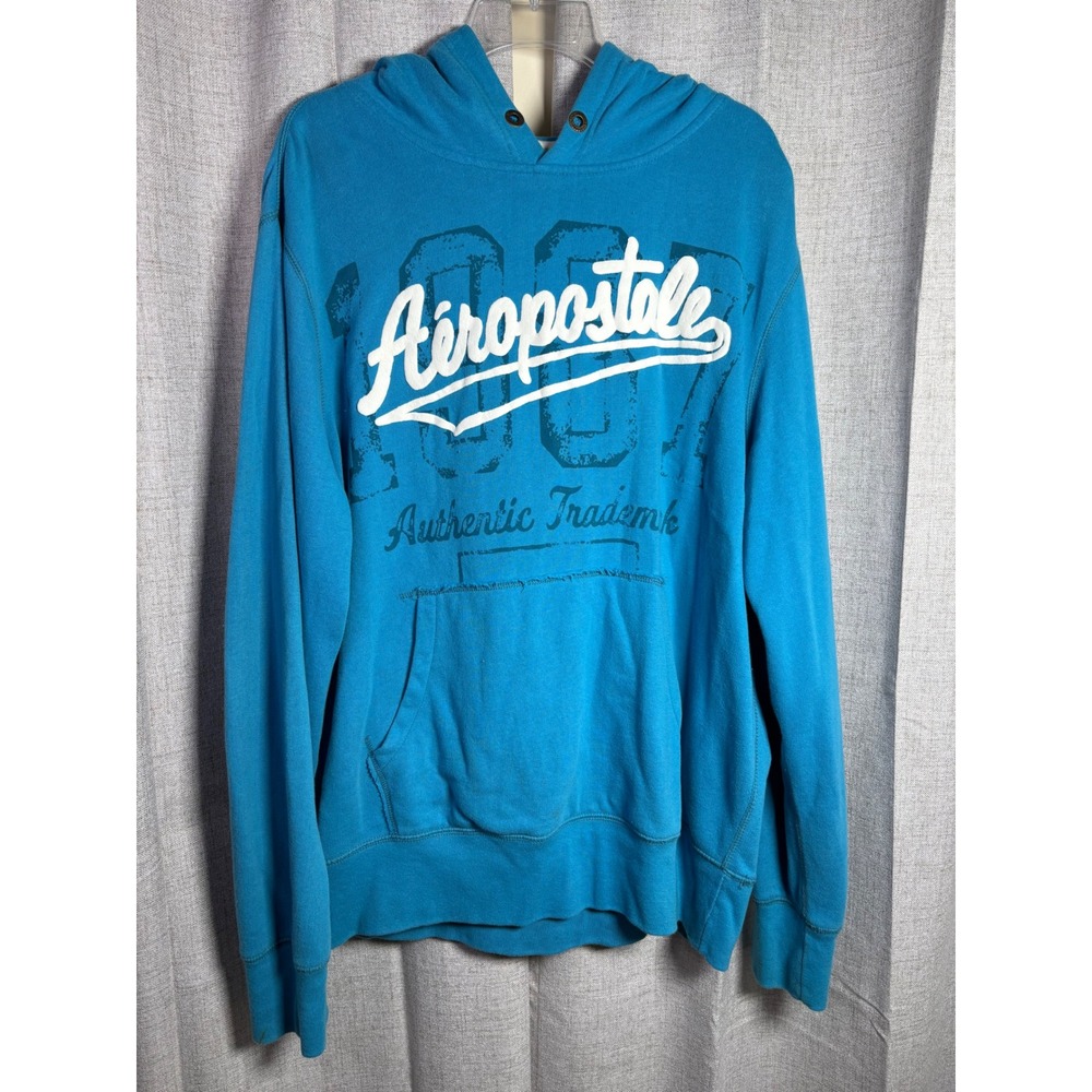 Aeropostale Mens Blue Graphic Hoodie Pullover Sweatshirt Large 87 Authentic